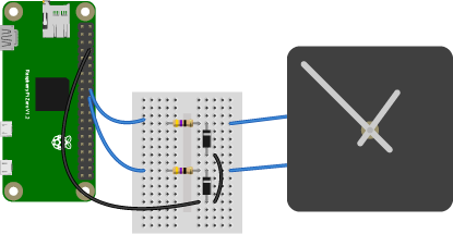 Analog Clock Controlled by Raspberry Pi Zero, breadboard view