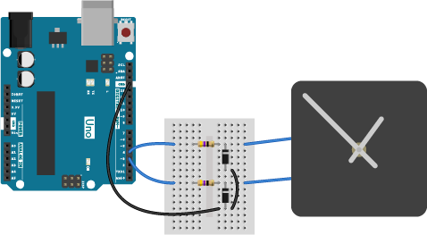 Analog Clock Controlled by Uno, breadboard view